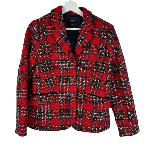 Talbots Holiday Plaid Blazer size 6P Red - Picture 3 of 11